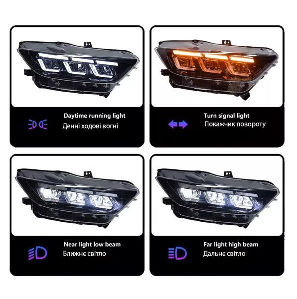 Передние фары на Ford Mustang 2014-2017 Full LED 2024 look черные 430811 фото
