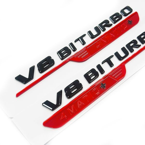 Автологотип емблема напис Mercedes V8 Biturbo 4matic+ 2штуки червоний глянець A2328175500 523355 фото