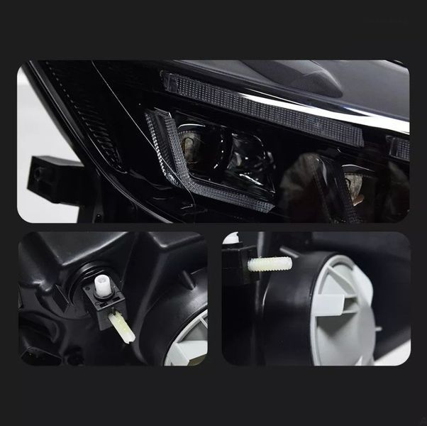 Передние фары на Ford Mustang 2014-2017 Full LED 2024 look черные 430811 фото