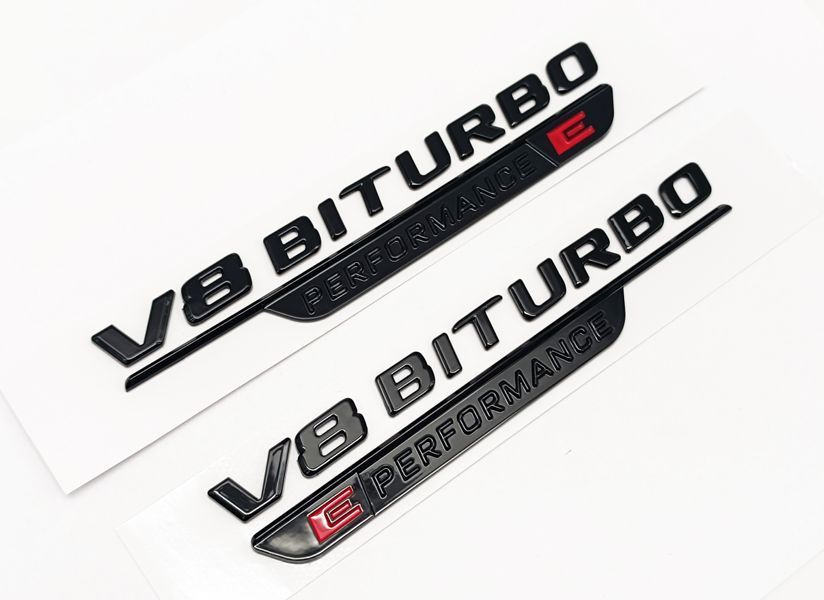 Автологотип емблема напис Mercedes V8 Biturbo Performance black 2штуки чорний глянець A2328175700 522762 фото