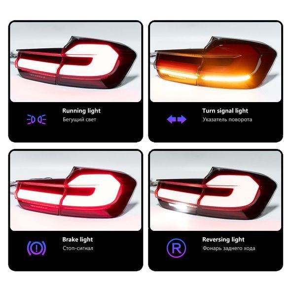 Задние фонари на BMW 3 Series F30 2013-2016 черный LED стиль G30 look 430387 фото