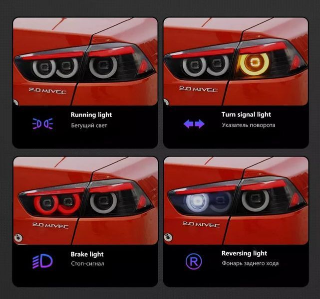 Задні ліхтарі на Mitsubishi Lancer X 2007-2017 LED чорні стиль JDM 430815 фото