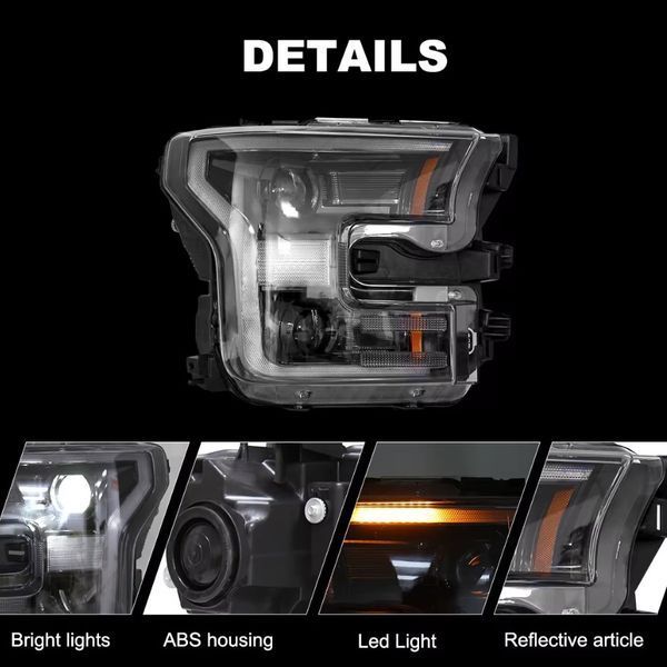 Передні фари на Ford F-150 2014-2017 чорні Full LED стиль ZH 430427 фото