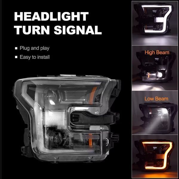 Передні фари на Ford F-150 2014-2017 чорні Full LED стиль ZH 430427 фото
