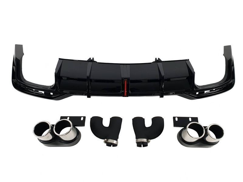 Диффузор (заднего бампера) Full Black/Chrome Pipe (в стиле S5+ Led стоп) на Audi A5 2020- 429705 фото