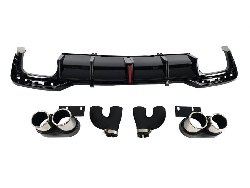 Диффузор (заднего бампера) Full Black/Chrome Pipe (в стиле S5+ Led стоп) на Audi A5 2020- 429705 фото