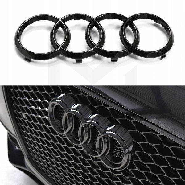 Автологотип емблема чорні кільця Audi A4 B8, S4, RS4 2007-2015 Black Edition в решітку радіатора 153964 фото