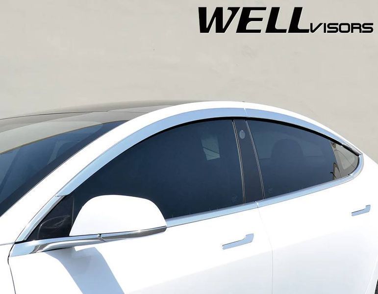 Дефлектори вікон для Tesla Model 3 2017-2021 хромовані Premium Series WELLvisors 3-847TE001 357530 фото