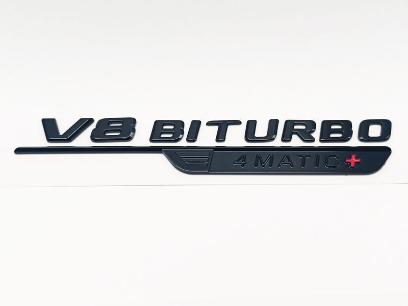 Автологотип шильдик эмблема надпись Mercedes V8 Biturbo 4matic+ black 2 шт. черный глянец A2328175500 522711 фото