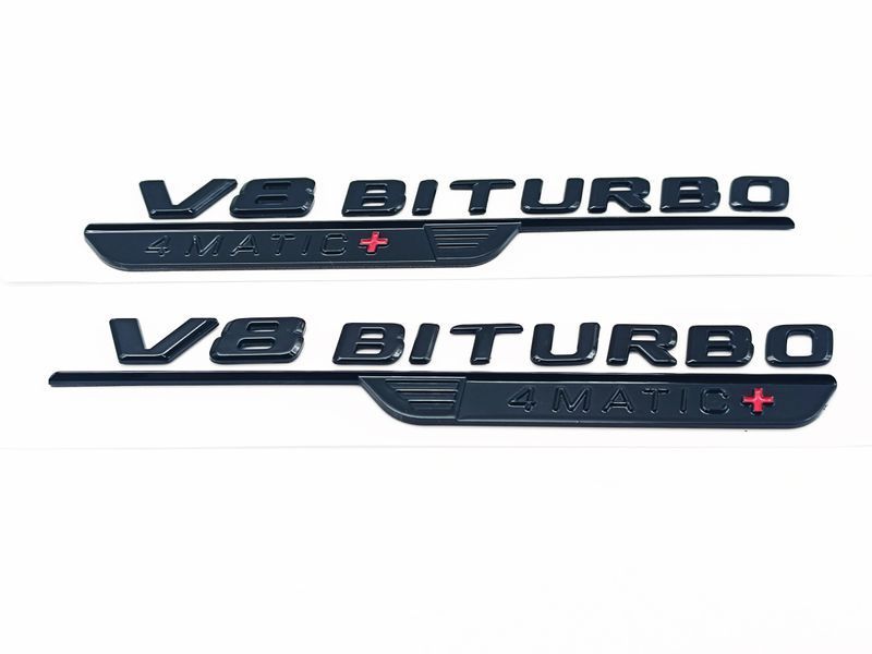 Автологотип шильдик эмблема надпись Mercedes V8 Biturbo 4matic+ black 2 шт. черный глянец A2328175500 522711 фото