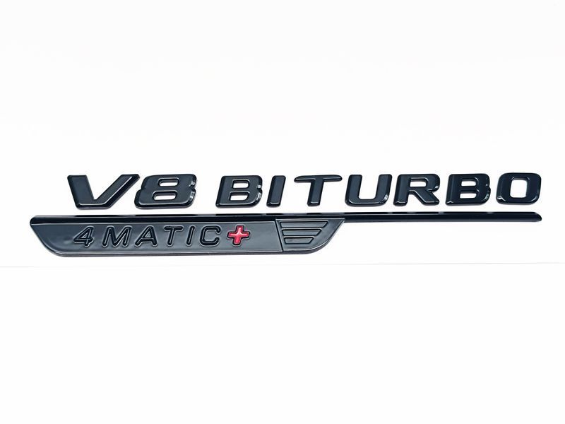 Автологотип шильдик эмблема надпись Mercedes V8 Biturbo 4matic+ black 2 шт. черный глянец A2328175500 522711 фото