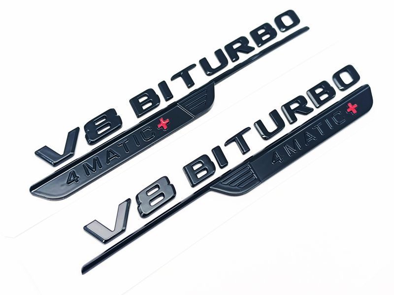 Автологотип шильдик эмблема надпись Mercedes V8 Biturbo 4matic+ black 2 шт. черный глянец A2328175500 522711 фото