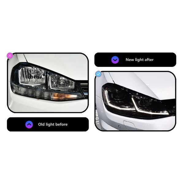 Передние фары на Volkswagen Golf 7.5 2017-2015 FULL LED вместо штатных галогеновых фар 430489 фото
