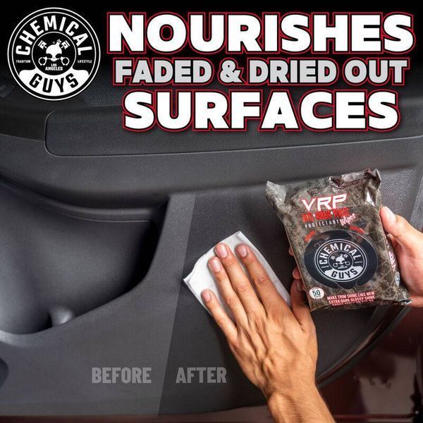Салфетки Chemical Guys VRP Protectant Car Wipes for Vinyl, Rubber, and Plastic 50 Wipes 408577 фото