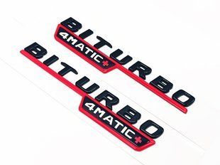 Автологотип емблема напис Mercedes Biturbo 4Matic+ Black Red чорний глянець комплект 2шт 523131 фото