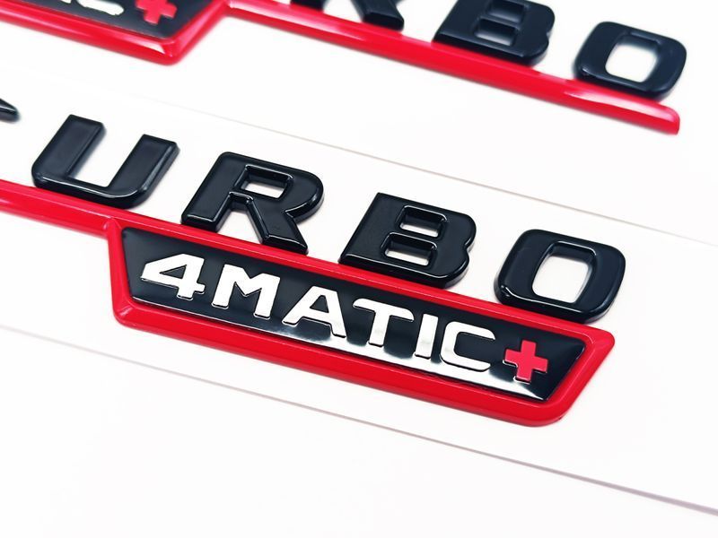Автологотип шильдик эмблема надпись Mercedes Biturbo 4Matic+ Black Red комплект 2шт 523131 фото