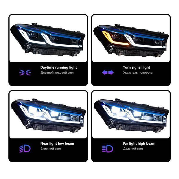 Передние фары на BMW 5 Series G30 2020-2024 FULL LED вместо оригинальных ксеноновых фар 430406 фото