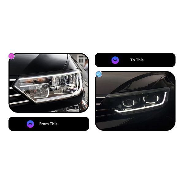 Передние фары на Volkswagen Passat B8 2014-FULL LED вместо штатных галогеновых фар 430493 фото