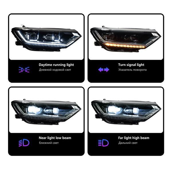Передние фары на Volkswagen Passat B8 2014-FULL LED вместо штатных галогеновых фар 430493 фото