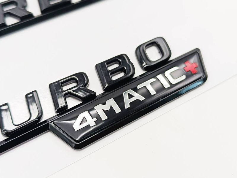 Автологотип емблема напис Mercedes V8 Biturbo 4matic+ black 2штуки чорний глянець 407928 фото