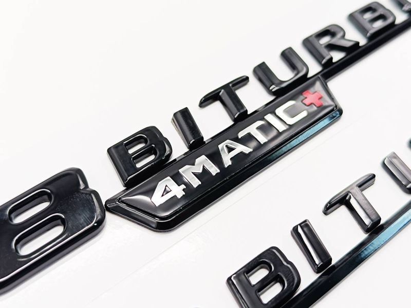 Автологотип емблема напис Mercedes V8 Biturbo 4matic+ black 2штуки чорний глянець 407928 фото