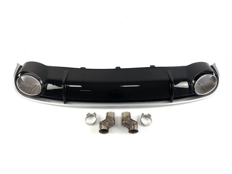 Диффузор (заднего бампера) Black Silver/Chrome Pipe (в стиле RS4) на Audi A4 B8 2007-2011 427787 фото