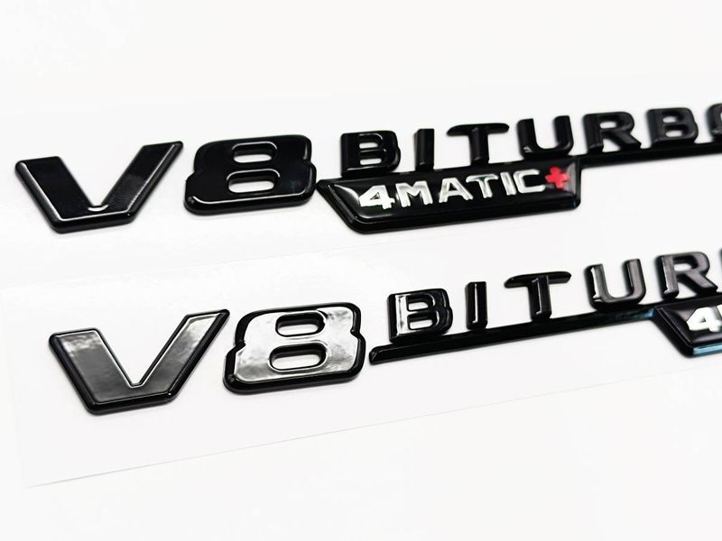 Автологотип емблема напис Mercedes V8 Biturbo 4matic+ black 2штуки чорний глянець 407928 фото