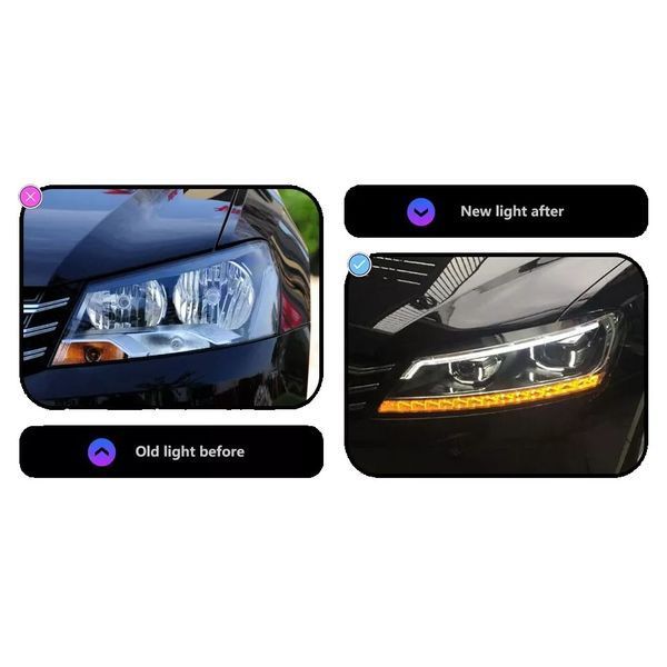 Передние фары на Volkswagen Passat B7 USA 2011-2015 Xenon стиль B8 вместо штатных галогеновых фар 430497 фото