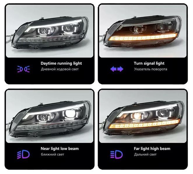 Передние фары на Volkswagen Passat B7 USA 2011-2015 Xenon стиль B8 вместо штатных галогеновых фар 430497 фото