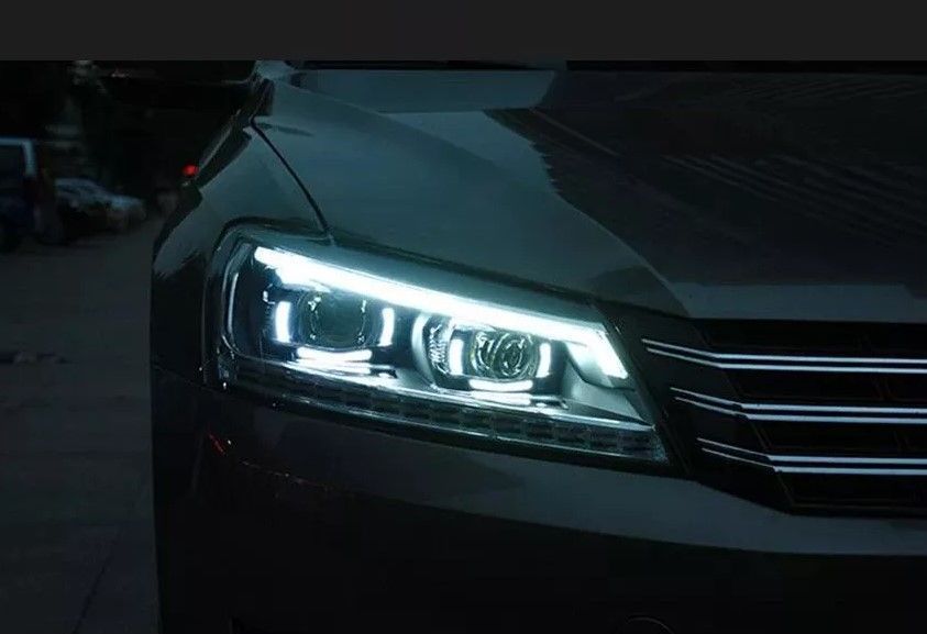 Передние фары на Volkswagen Passat B7 USA 2011-2015 Xenon стиль B8 вместо штатных галогеновых фар 430497 фото