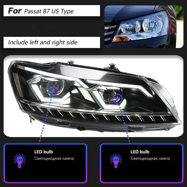 Передні фари на Volkswagen Passat B7 USA 2011-2015 FULL LED замість штатних галогенових фар 430496 фото