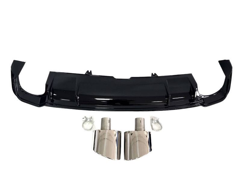 Диффузор (заднего бампера) Full Black / Chrome Pipe (в стиле RS5) S-Line на Audi A5 2016-2020 427795 фото