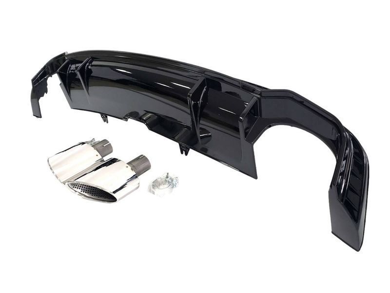 Диффузор (заднего бампера) Full Black / Chrome Pipe (в стиле RS5) S-Line на Audi A5 2016-2020 427795 фото