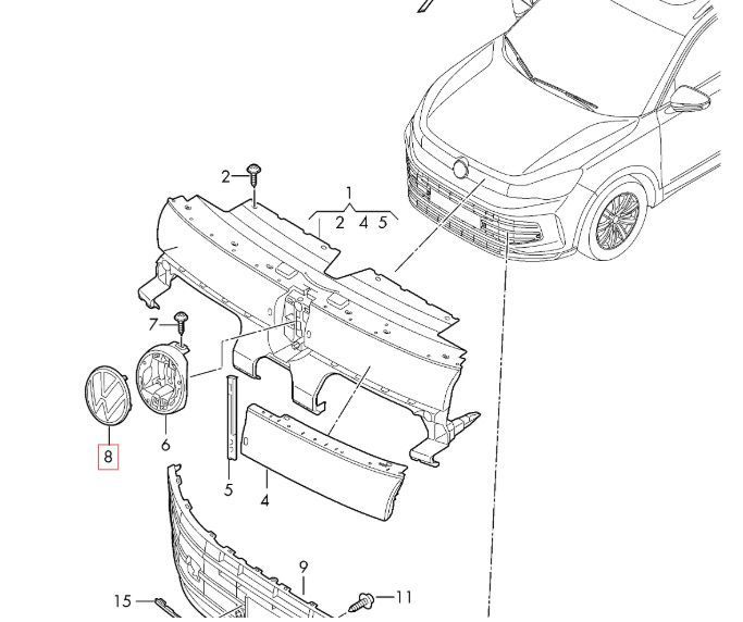 Автологотип емблема Volkswagen Tiguan 2024-2026 чорний глянець в решітку радіатора 5H0853601 523359 фото