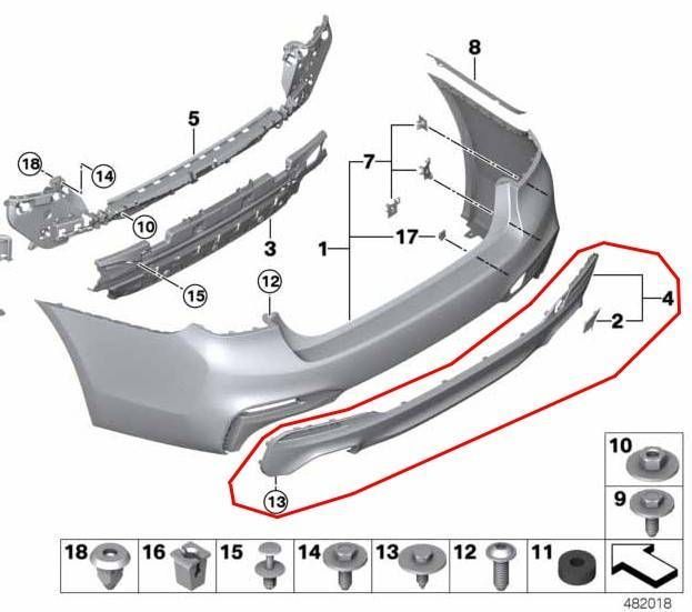 Диффузор заднего бампера на BMW 5 G30 2017-2020 M-paket оригинал 51128064718 423010 фото Диффузор заднего бампера на BMW 5 G30 2017-2020 M-paket оригинал 51128064718 423010 фото
