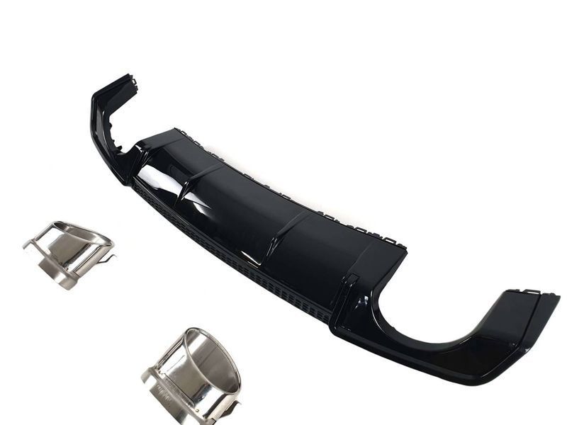 Диффузор (заднего бампера) Black/Chrome Pipe (в стиле RS3) Sedan на Audi A3 2012-2016 429694 фото