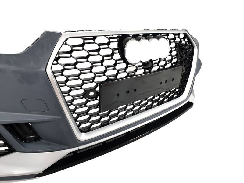 Передний бампер на Audi A4 B9 2015-2019 в стиле RS4 без радаров V3 428678 фото