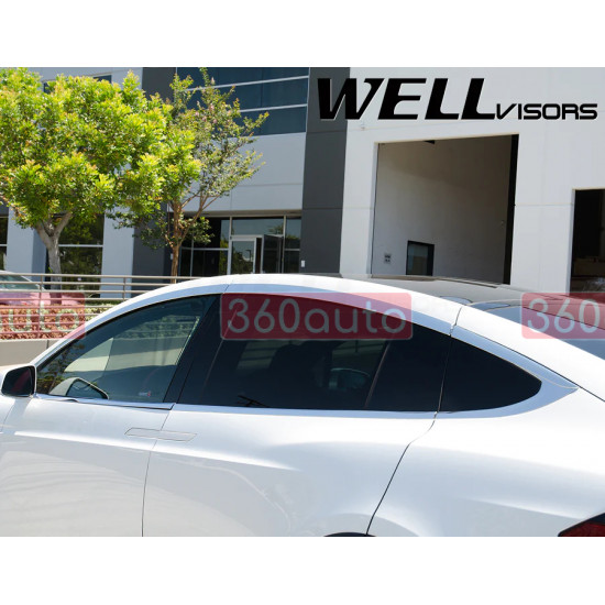 Дефлекторы окон на Tesla Model X 2016- 8 шт хром Premium Series | Ветровики WELLvisors 3-847TE005