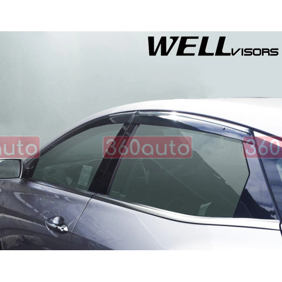 Дефлекторы окон на Hyundai Grandeur, Azera 2012-2017 с хром молдингом |Ветровики WELLvisors 3-847HY011