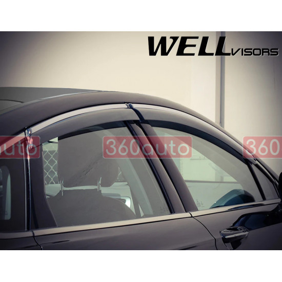 Дефлектори вікон для Ford Fusion 2013-2020 з хром молдингом WELLvisors 3-847FD010