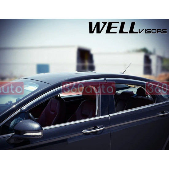 Дефлектори вікон для Ford Fusion 2013-2020 з хром молдингом WELLvisors 3-847FD010