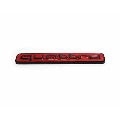 Автологотип шильдик емблема напис Audi Quattro 64x10 мм з червоною заливкою Emblems163475
