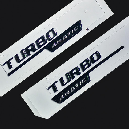 Автологотип шильдик емблема напис Mercedes Turbo 4Matic чорний комплект 2шт