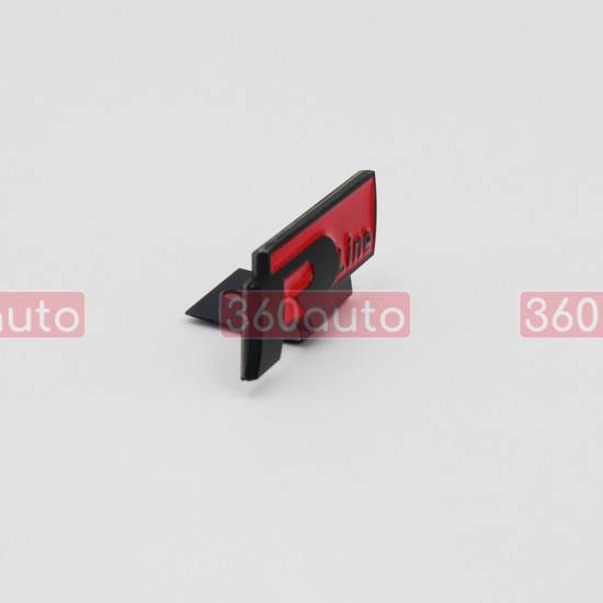 Автологотип шильдик эмблема надпись Volkswagen R-line в решетку радиатора на подиуме красно-черная