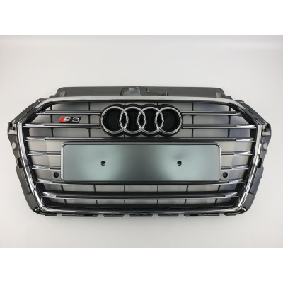 Решітка радіатора на Audi A3 2016-2019 сіра з хромом стиль S-Line A3-S172