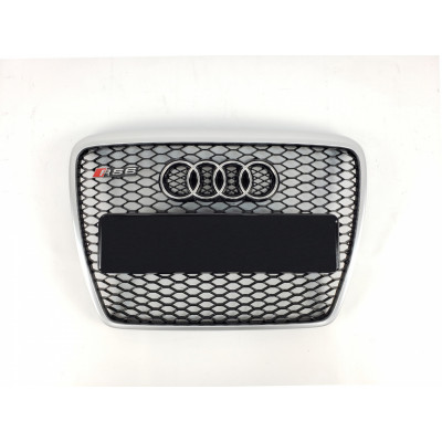 Решітка радіатора на Audi A6 C6 2004-2011 чорна з сірим в стилі RS Restal A6-RS105