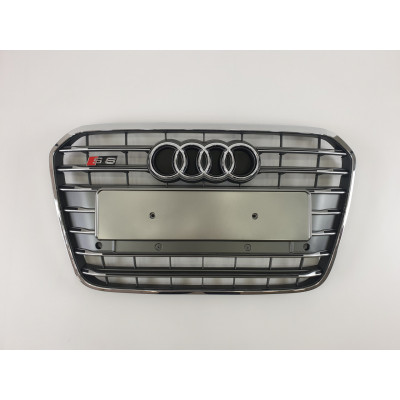 Решетка радиатора на Audi A6 C7 2011-2014 серая с хромом стиль S-Line A6-S133