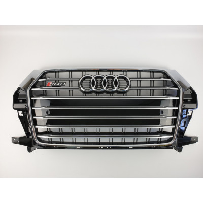 Решетка радиатора на Audi Q3 2014-2018 черная с хромом стиль S-Line Q3-S161