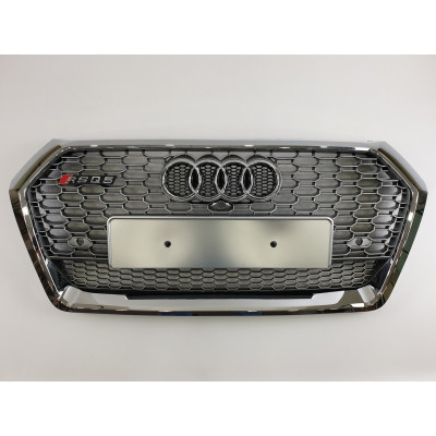 Решетка радиатора на Audi Q5 2016-2019 серая с хромом в стиле RS Restal Q5-RS172