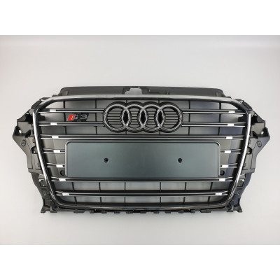 Решетка радиатора на Audi A3 2013-2015 серая с хромом стиль S-Line A3-S143